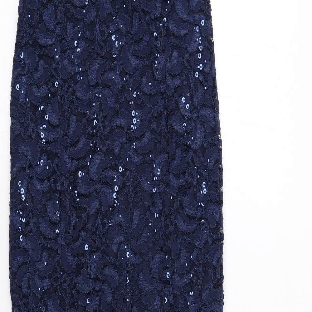 Quiz Womens Blue Floral Polyester Ball Gown Size 10 Square Neck Pullover