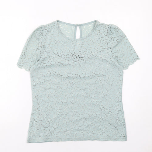 Dorothy Perkins Womens Green Cotton Basic Blouse Size 14 Round Neck