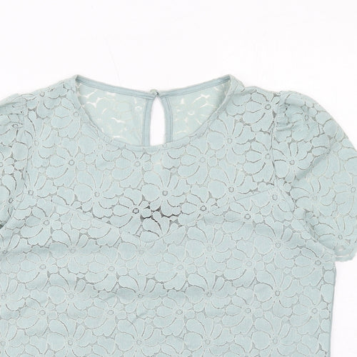 Dorothy Perkins Womens Green Cotton Basic Blouse Size 14 Round Neck