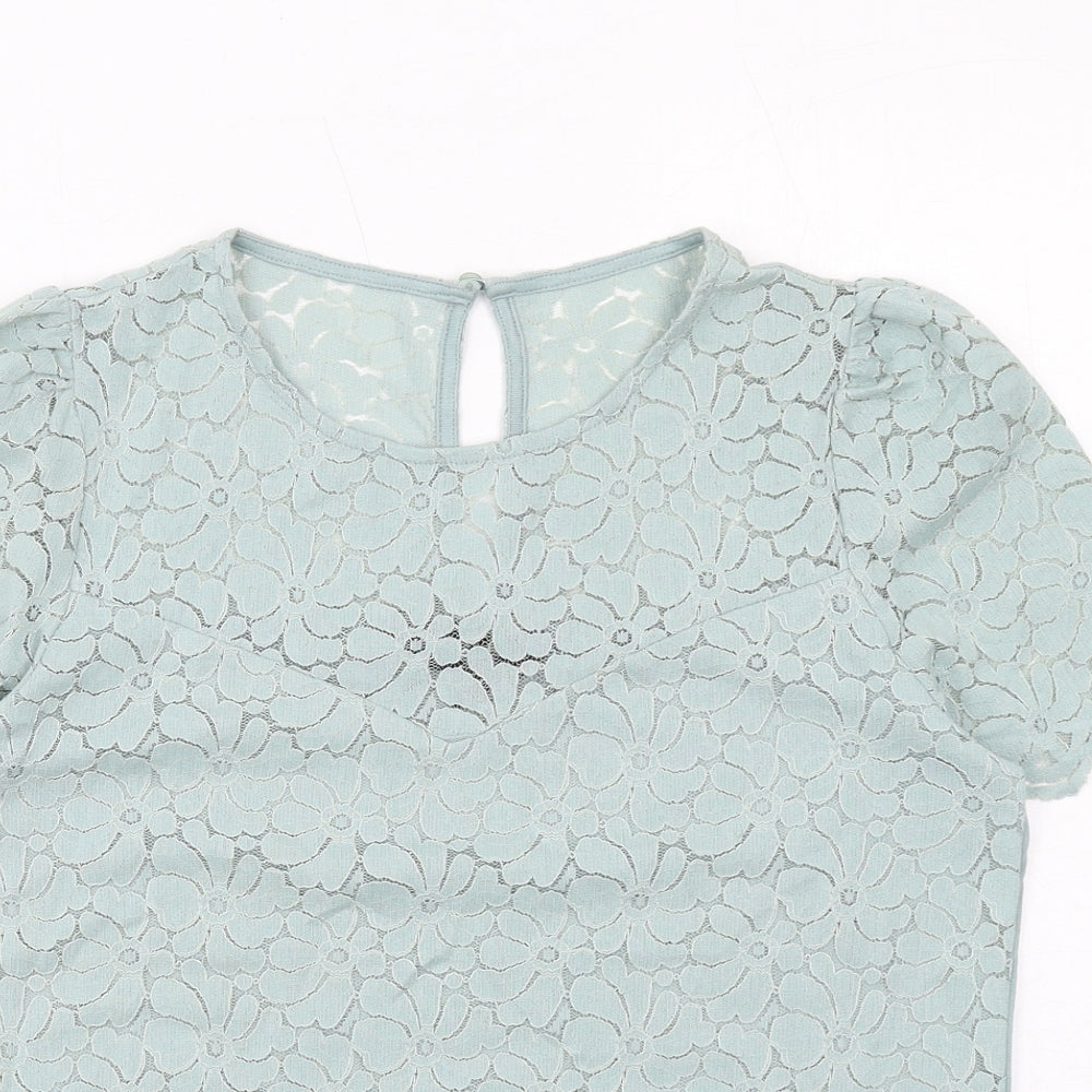 Dorothy Perkins Womens Green Cotton Basic Blouse Size 14 Round Neck