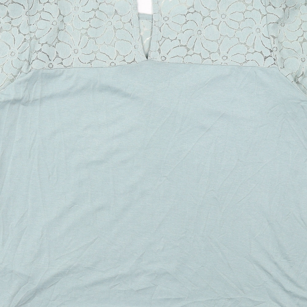 Dorothy Perkins Womens Green Cotton Basic Blouse Size 14 Round Neck