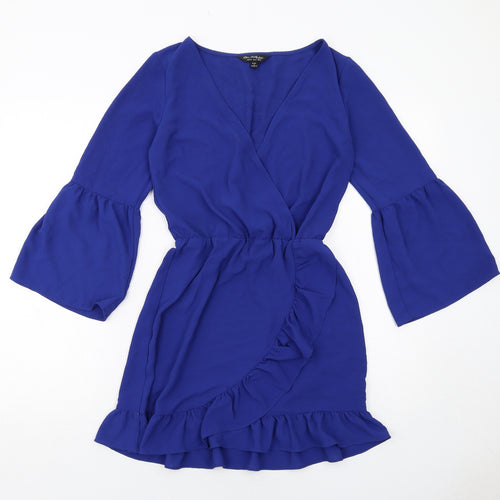 Miss Selfridge Womens Blue Polyester A-Line Size 8 V-Neck Pullover