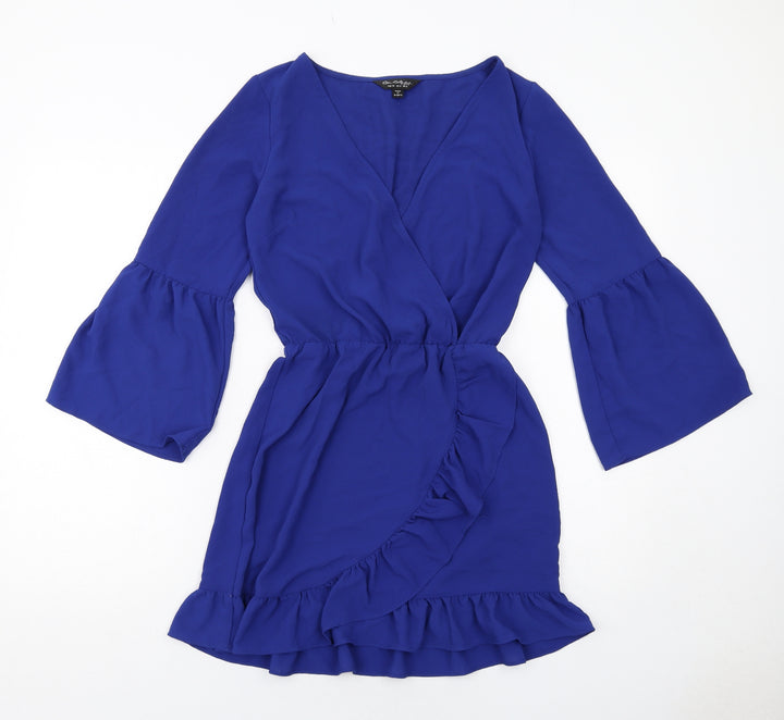 Miss Selfridge Womens Blue Polyester A-Line Size 8 V-Neck Pullover