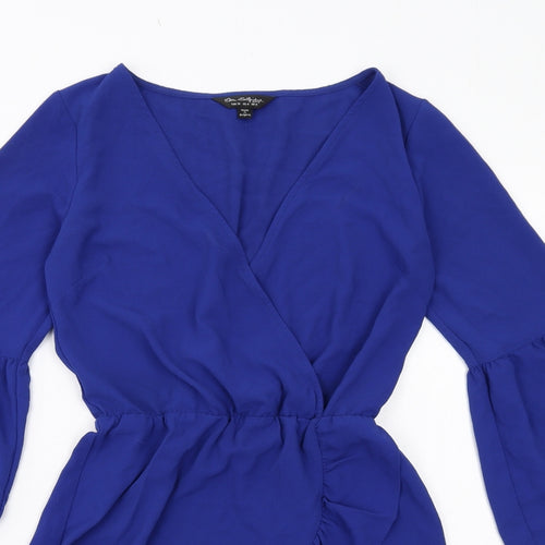 Miss Selfridge Womens Blue Polyester A-Line Size 8 V-Neck Pullover
