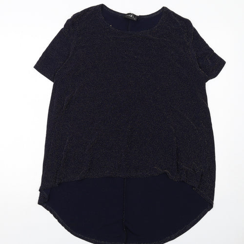 Club L Womens Blue Polyester Basic T-Shirt Size 16 Boat Neck