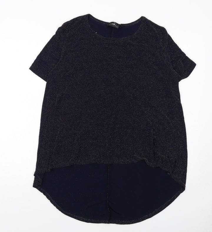 Club L Womens Blue Polyester Basic T-Shirt Size 16 Boat Neck