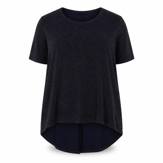 Front view of Club L women’s blue polyester basic t-shirt, size UK 16, boat neck
