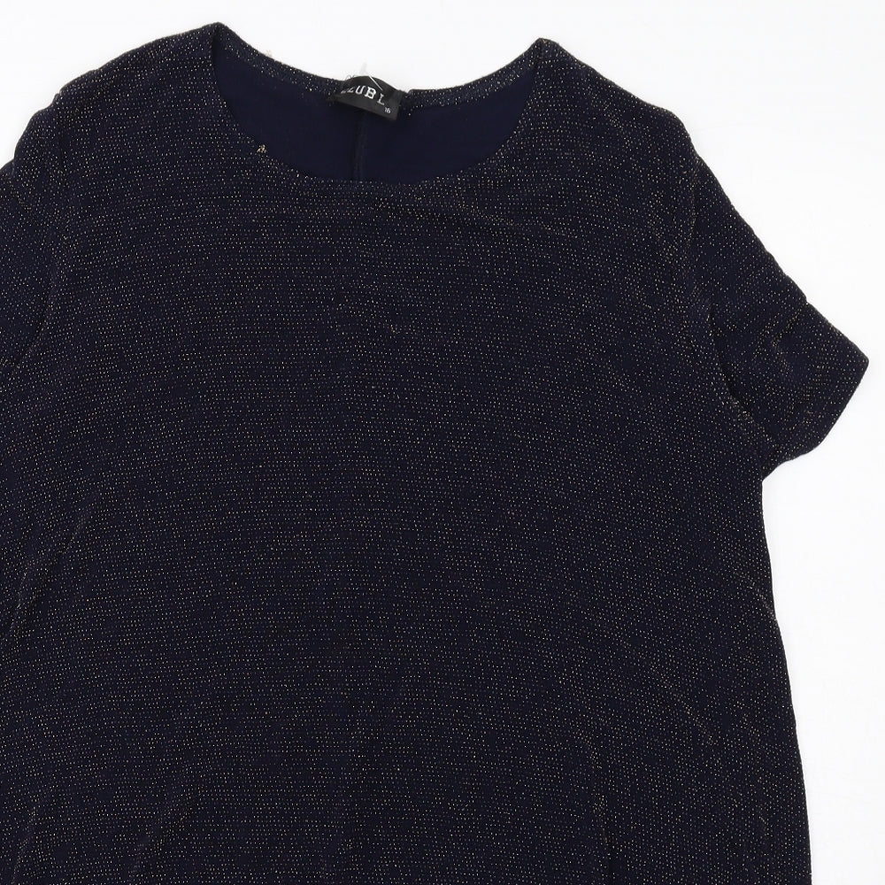 Club L Womens Blue Polyester Basic T-Shirt Size 16 Boat Neck