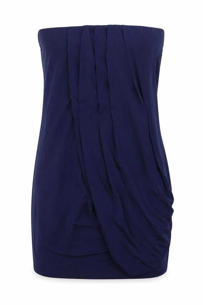 Front view of ASOS women’s blue polyester mini, size UK 10, off the shoulder pullover