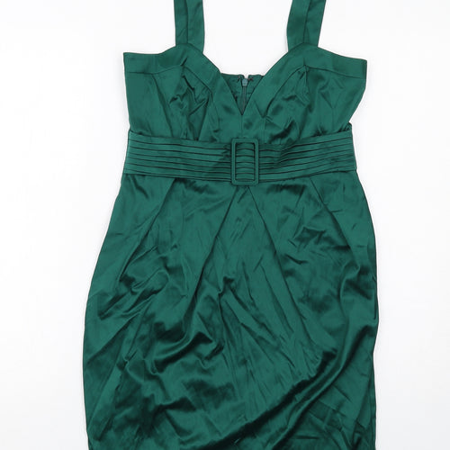 ASOS Womens Green Cotton Pencil Dress Size 10 V-Neck Zip