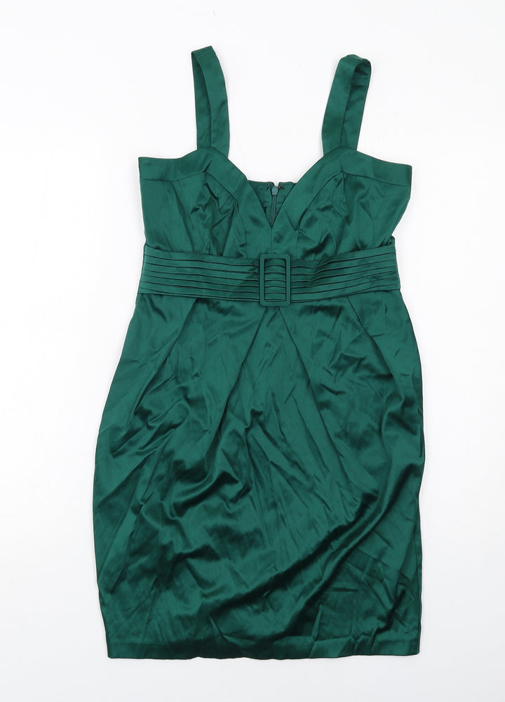 ASOS Womens Green Cotton Pencil Dress Size 10 V-Neck Zip