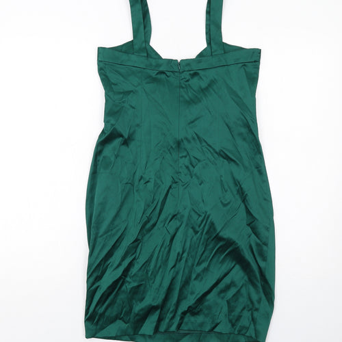 ASOS Womens Green Cotton Pencil Dress Size 10 V-Neck Zip