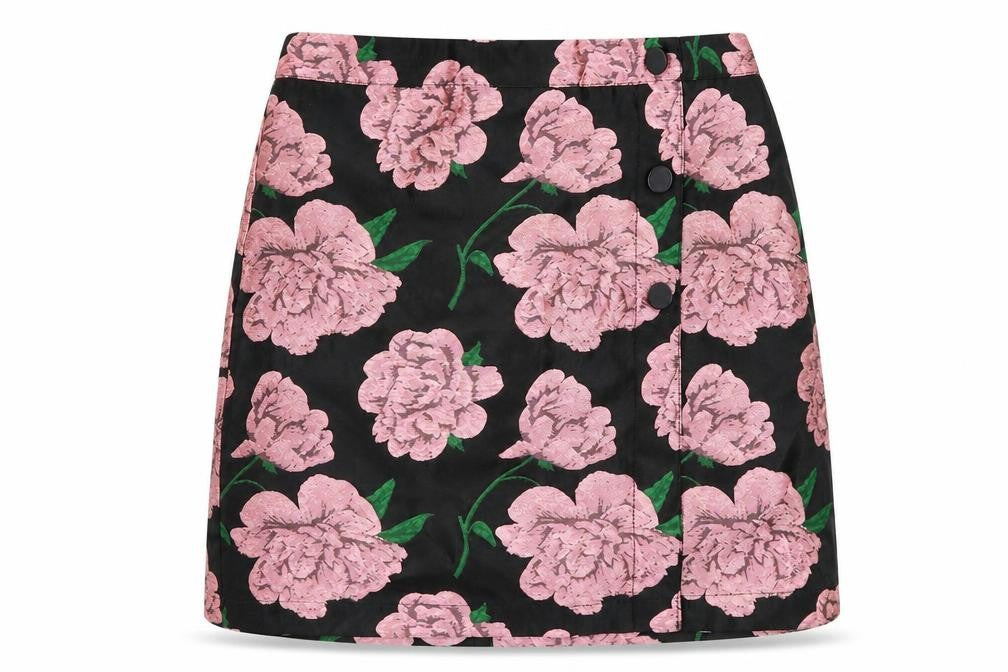 Miss Selfridge Womens Black Floral Polyester A-Line Skirt Size 6 Zip