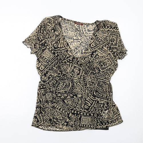 Savoir Womens Black Geometric Polyester Basic Blouse Size 16 V-Neck