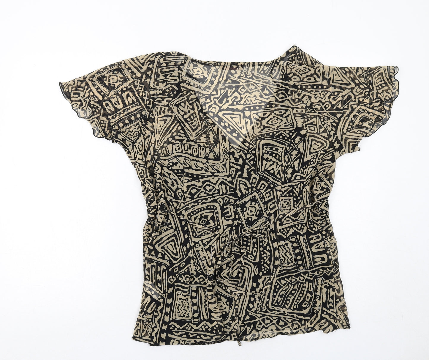 Savoir Womens Black Geometric Polyester Basic Blouse Size 16 V-Neck