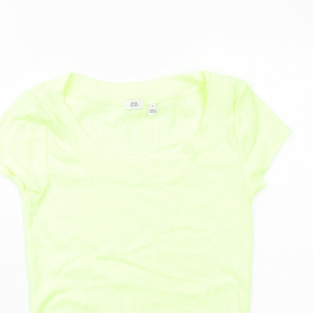 River Island Womens Yellow Cotton Basic T-Shirt Size 8 Round Neck