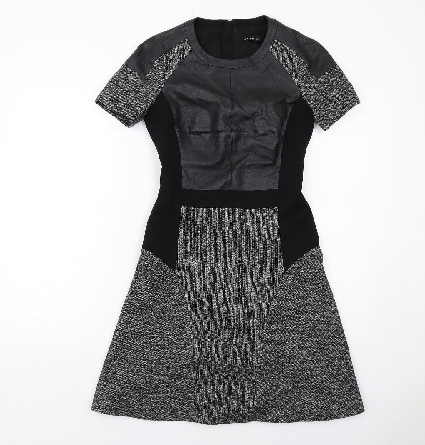 Karen Millen Womens Black Polyester A-Line Size 8 Round Neck Zip