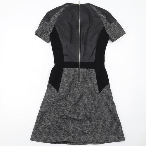 Karen Millen Womens Black Polyester A-Line Size 8 Round Neck Zip