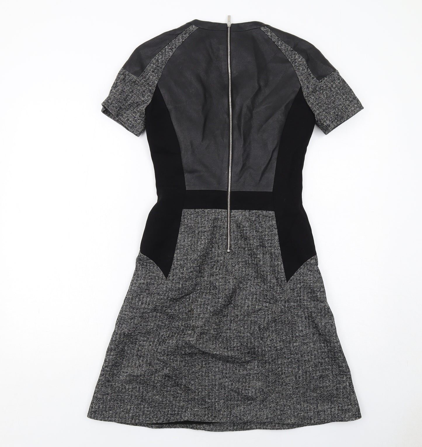 Karen Millen Womens Black Polyester A-Line Size 8 Round Neck Zip