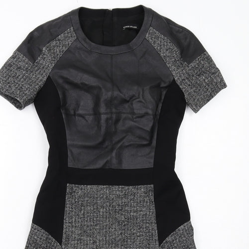 Karen Millen Womens Black Polyester A-Line Size 8 Round Neck Zip