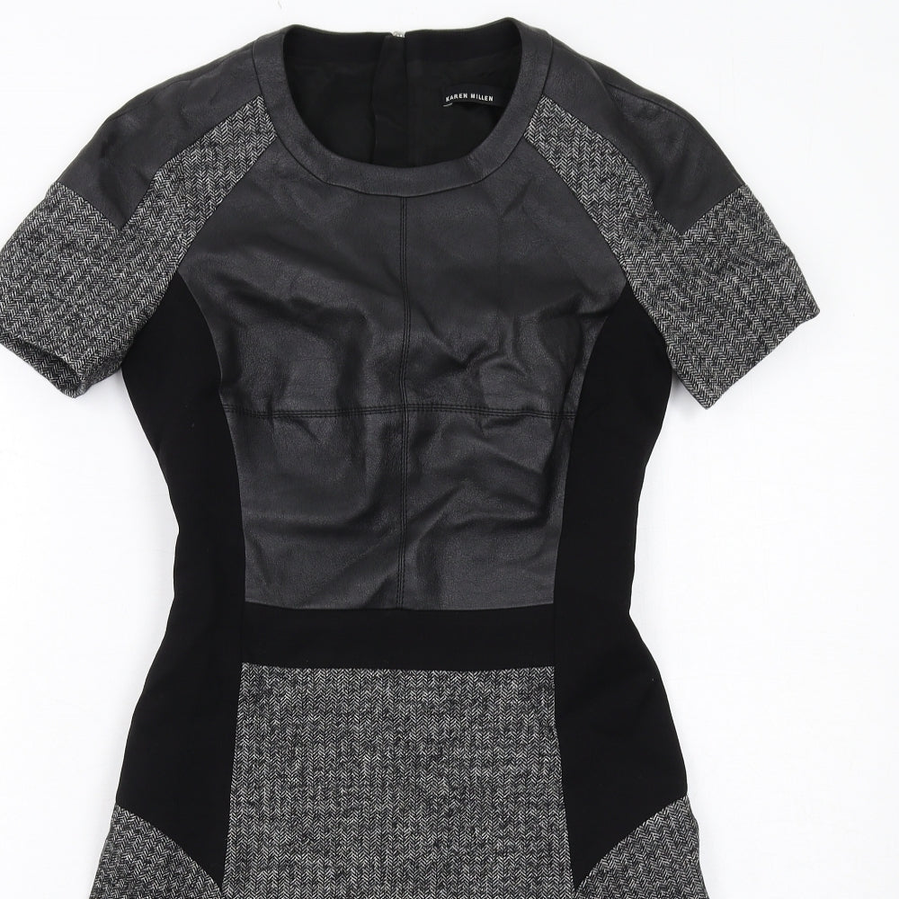 Karen Millen Womens Black Polyester A-Line Size 8 Round Neck Zip