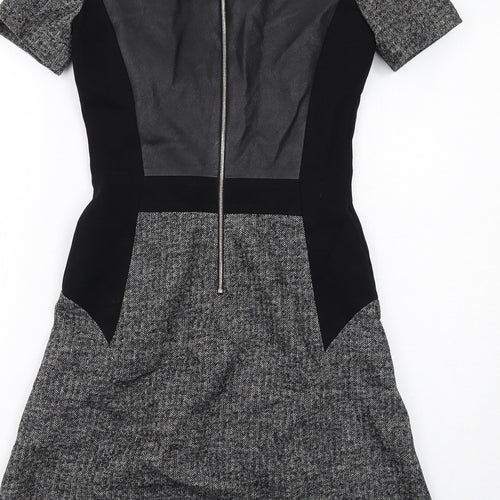 Karen Millen Womens Black Polyester A-Line Size 8 Round Neck Zip