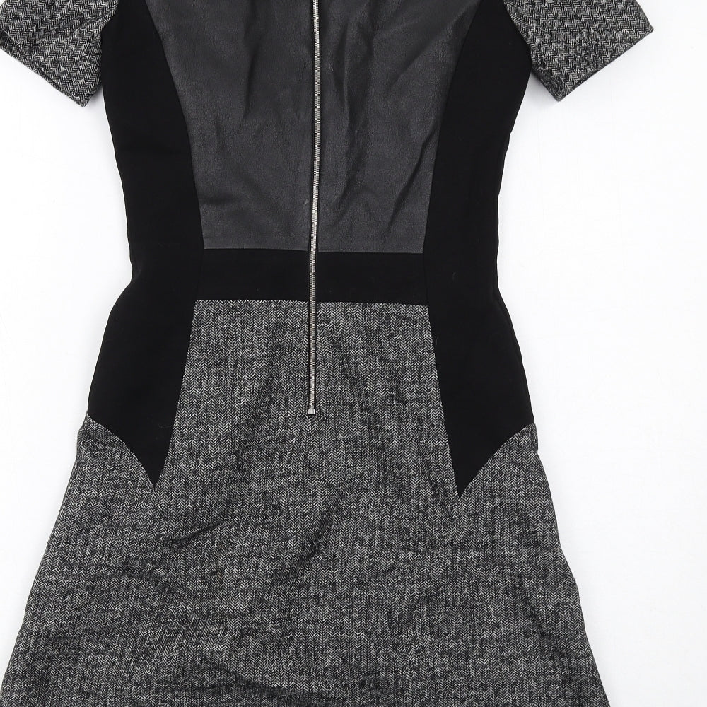 Karen Millen Womens Black Polyester A-Line Size 8 Round Neck Zip