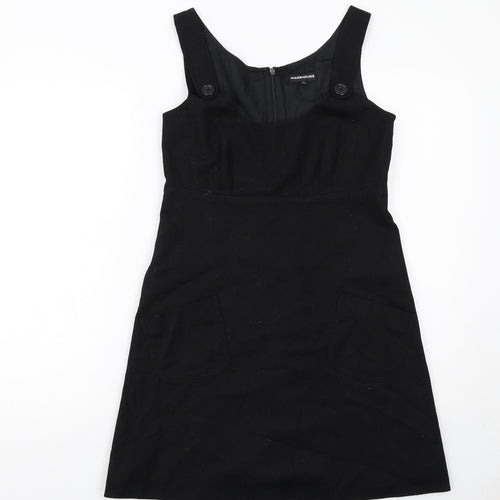 Warehouse Womens Black Polyester A-Line Size 10 Scoop Neck Zip