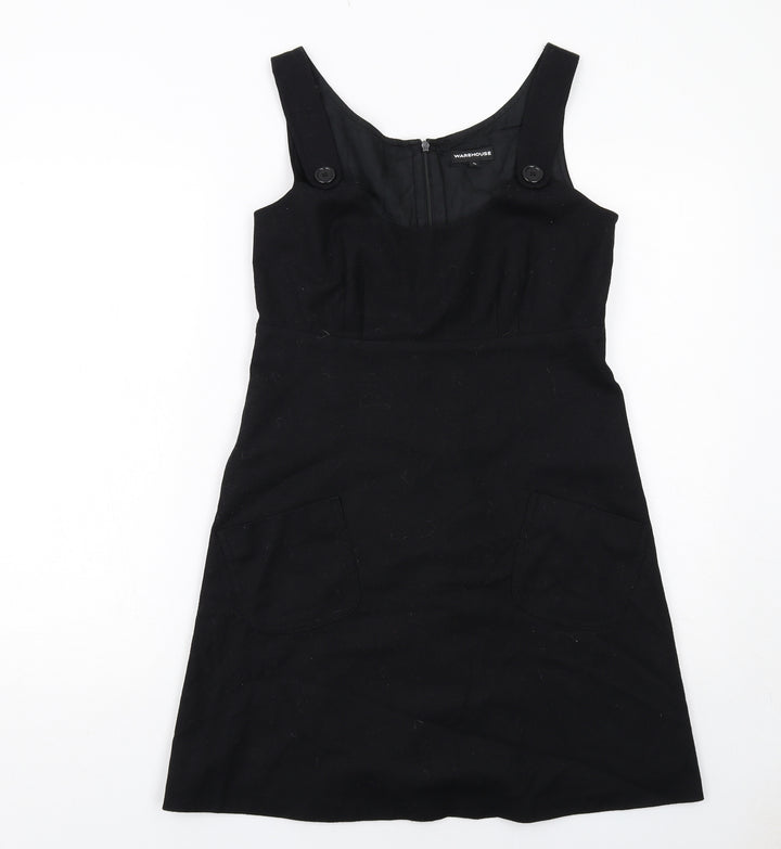Warehouse Womens Black Polyester A-Line Size 10 Scoop Neck Zip