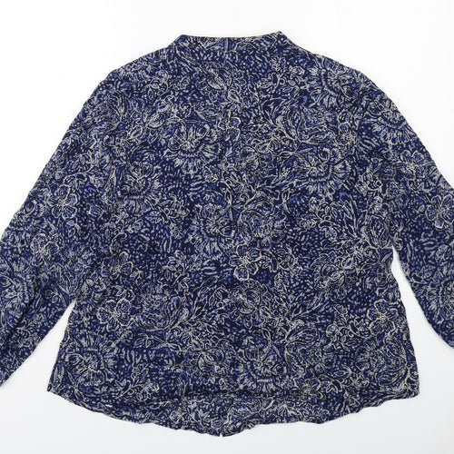 EWM Womens Blue Floral Cotton Basic Button-Up Size 18 V-Neck