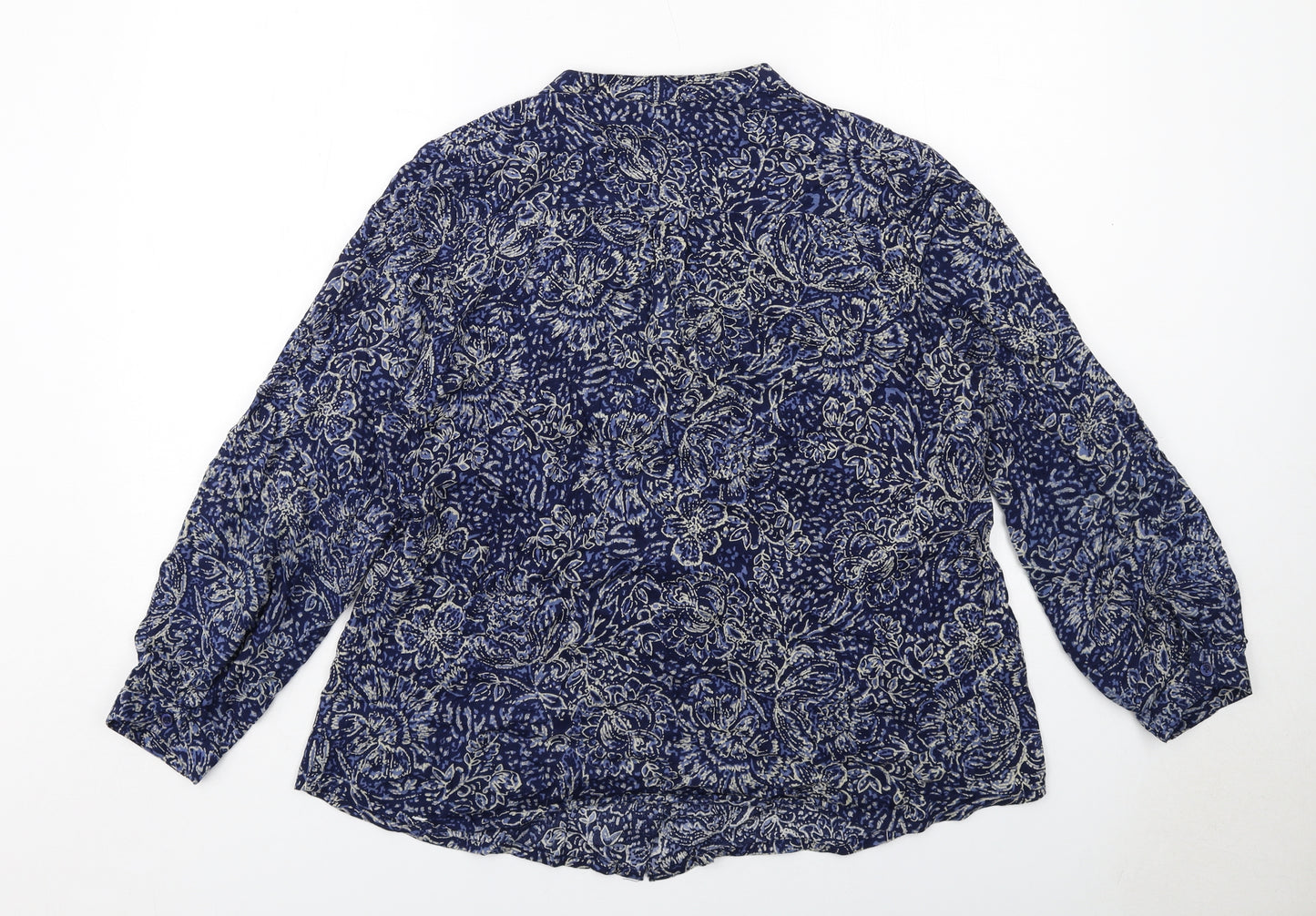 EWM Womens Blue Floral Cotton Basic Button-Up Size 18 V-Neck