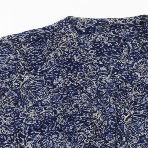EWM Womens Blue Floral Cotton Basic Button-Up Size 18 V-Neck