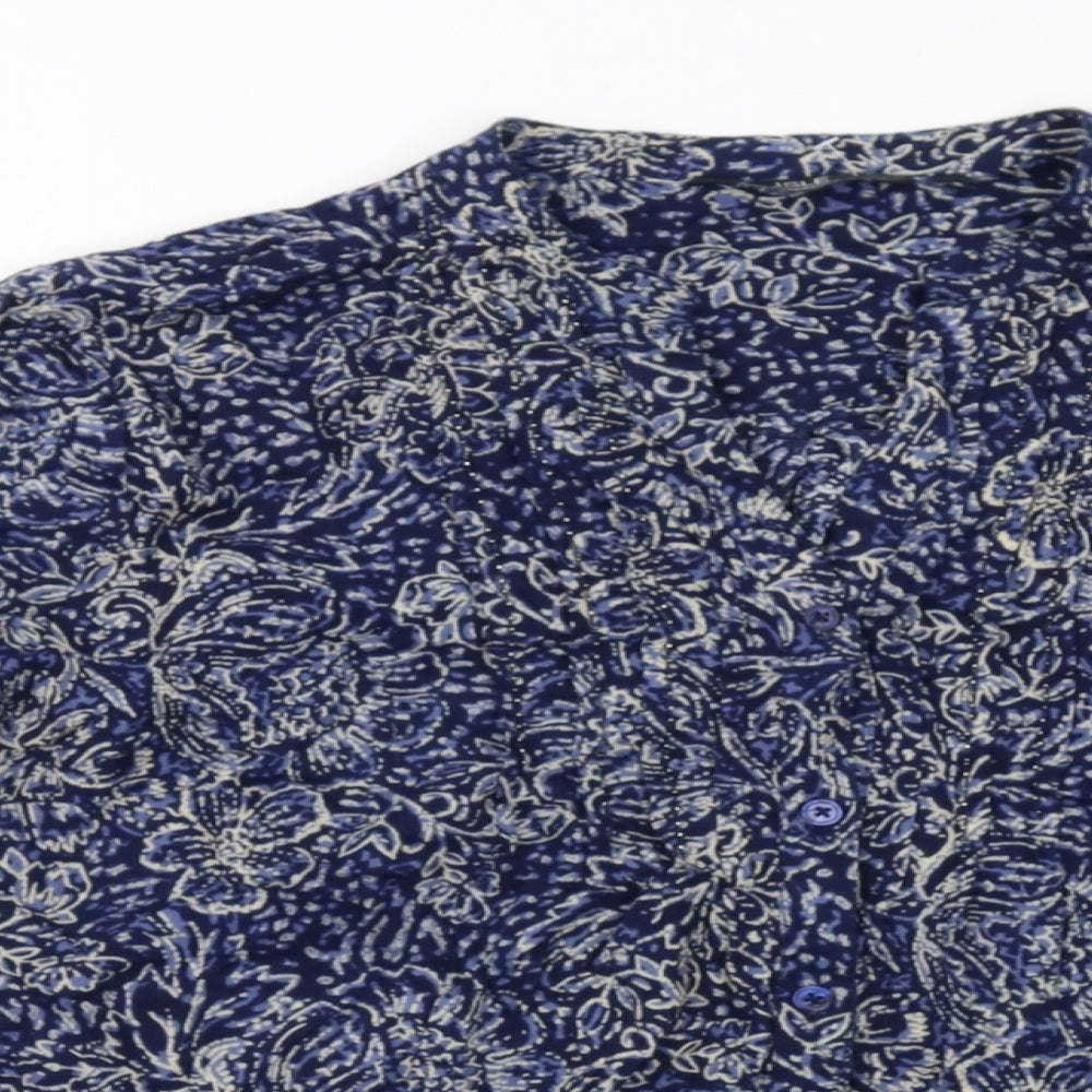 EWM Womens Blue Floral Cotton Basic Button-Up Size 18 V-Neck