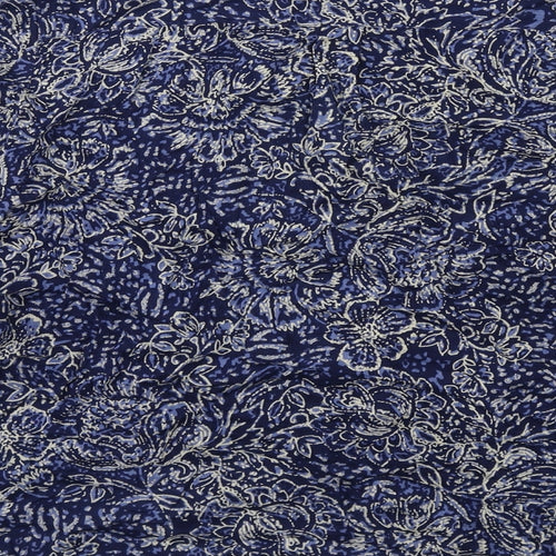 EWM Womens Blue Floral Cotton Basic Button-Up Size 18 V-Neck