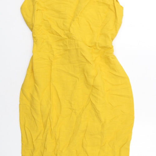 NEXT Womens Yellow Viscose Shift Size 14 Round Neck Zip