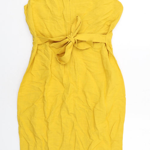 NEXT Womens Yellow Viscose Shift Size 14 Round Neck Zip
