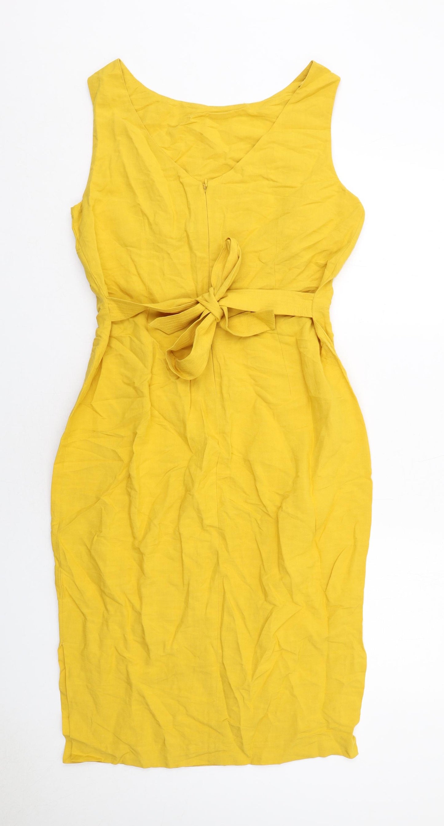 NEXT Womens Yellow Viscose Shift Size 14 Round Neck Zip