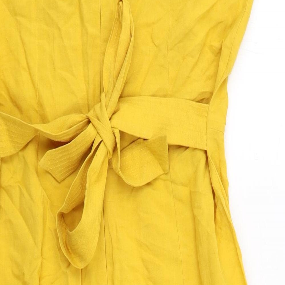 NEXT Womens Yellow Viscose Shift Size 14 Round Neck Zip