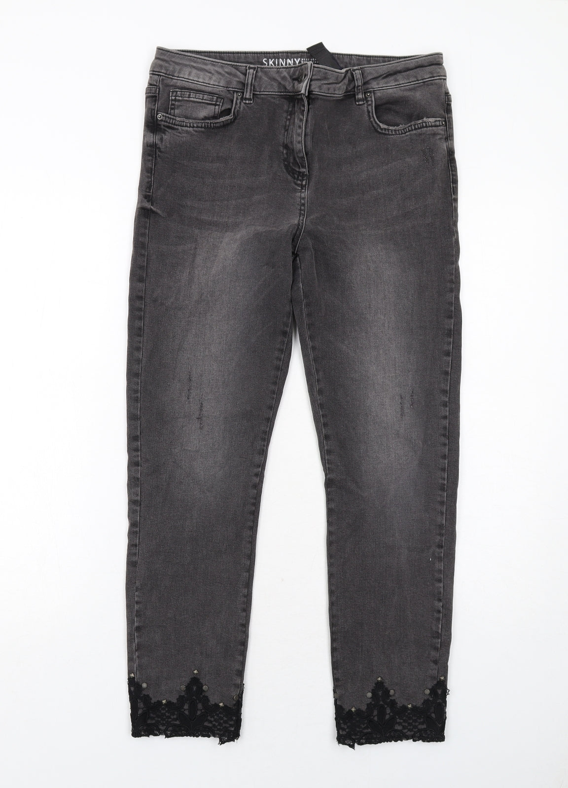 NEXT Womens Grey Cotton Skinny Jeans Size 12 Regular Zip