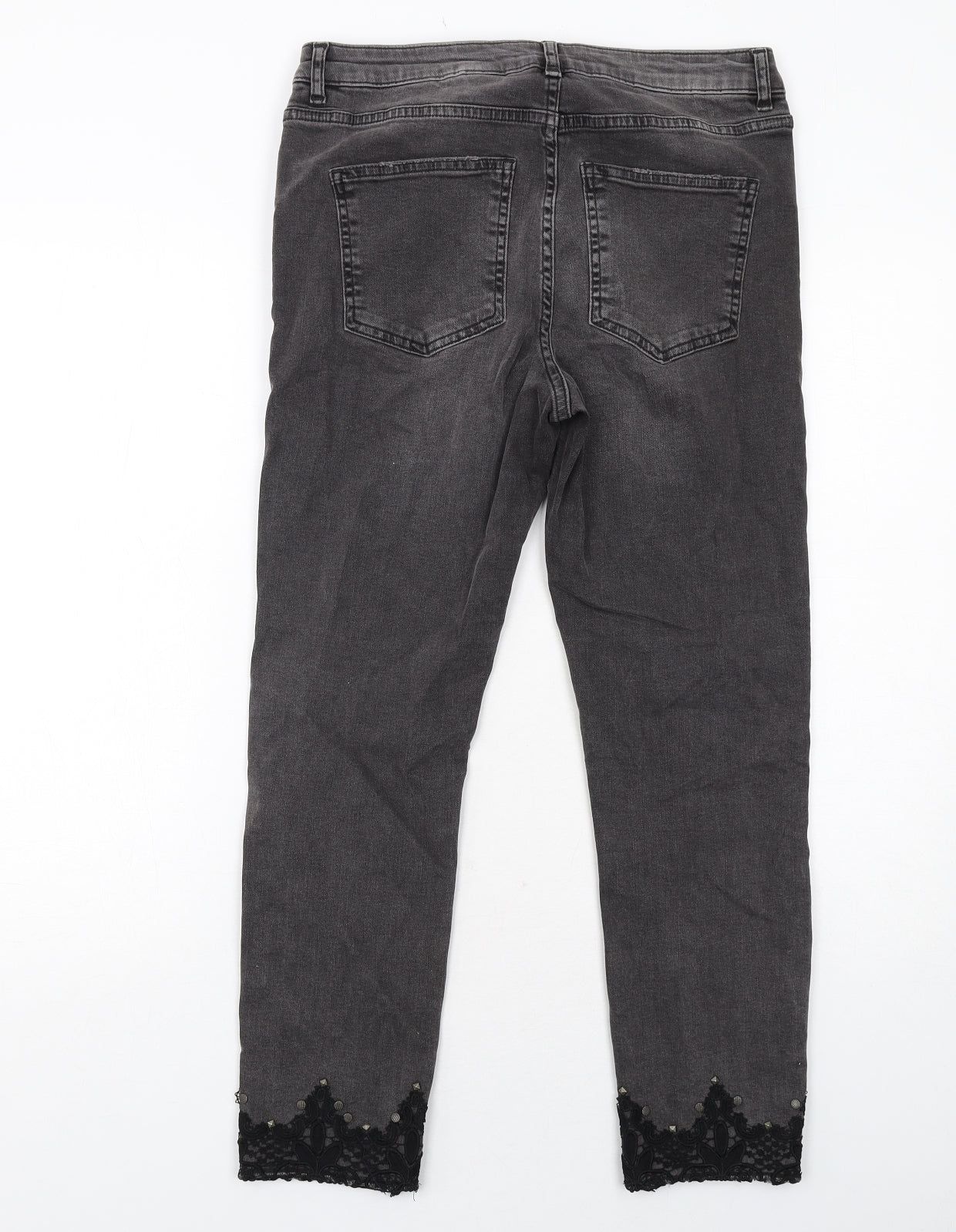 NEXT Womens Grey Cotton Skinny Jeans Size 12 Regular Zip