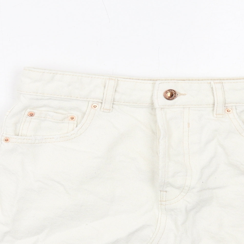 Bershka Womens Ivory Cotton A-Line Skirt Size 8 Button