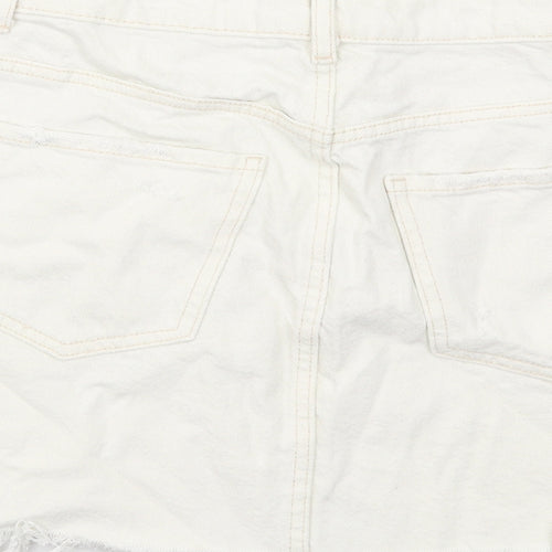 Bershka Womens Ivory Cotton A-Line Skirt Size 8 Button