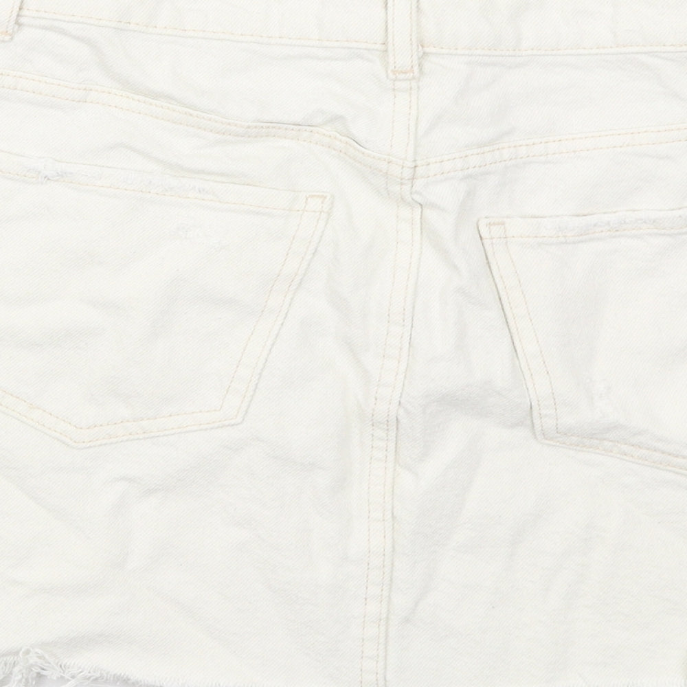 Bershka Womens Ivory Cotton A-Line Skirt Size 8 Button