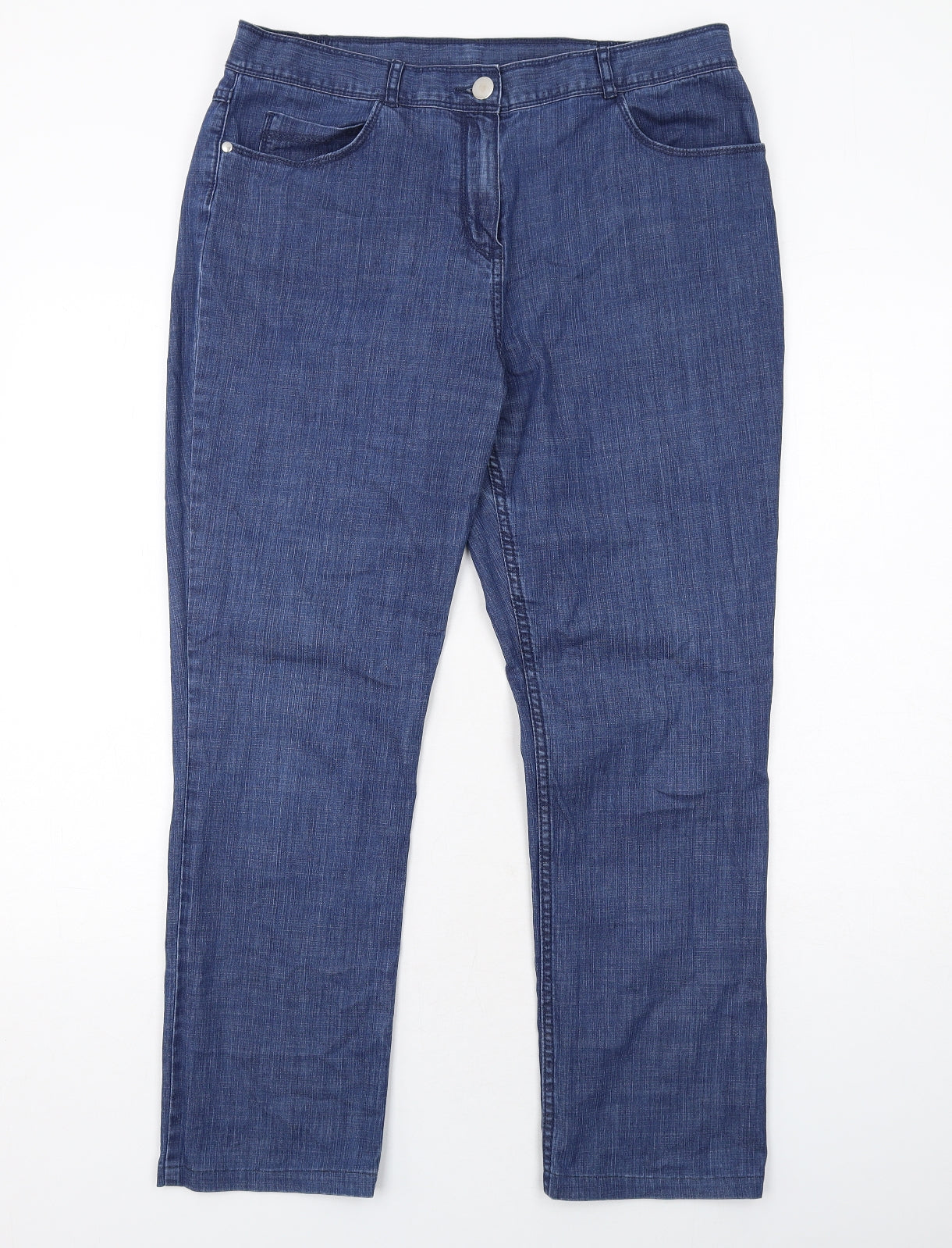 Marks and Spencer Womens Blue Cotton Straight Jeans Size 14 Regular Zip