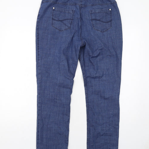 Marks and Spencer Womens Blue Cotton Straight Jeans Size 14 Regular Zip