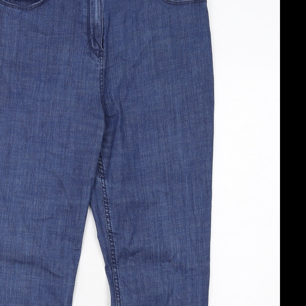 Marks and Spencer Womens Blue Cotton Straight Jeans Size 14 Regular Zip