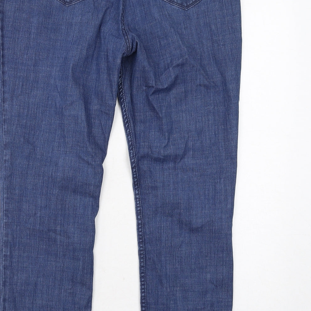 Marks and Spencer Womens Blue Cotton Straight Jeans Size 14 Regular Zip