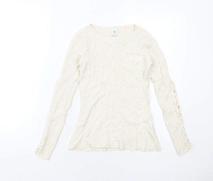 River Island Womens Ivory Round Neck Viscose Pullover Jumper Size 10