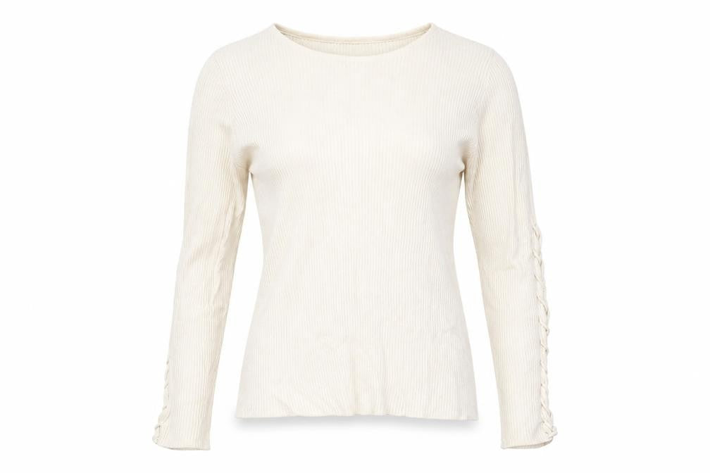 Front view of River Island women’s ivory round neck viscose jumper, size UK 10