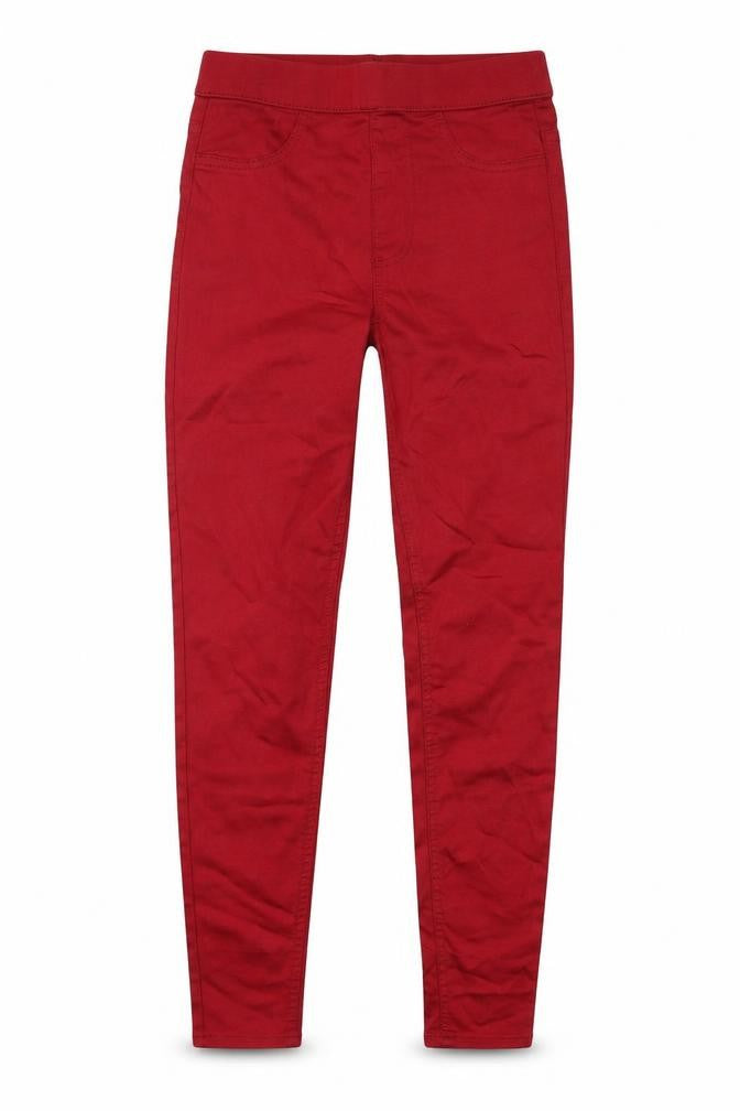 Front view of Marks & Spencer women’s red cotton jegging jeans, size UK 6, regular